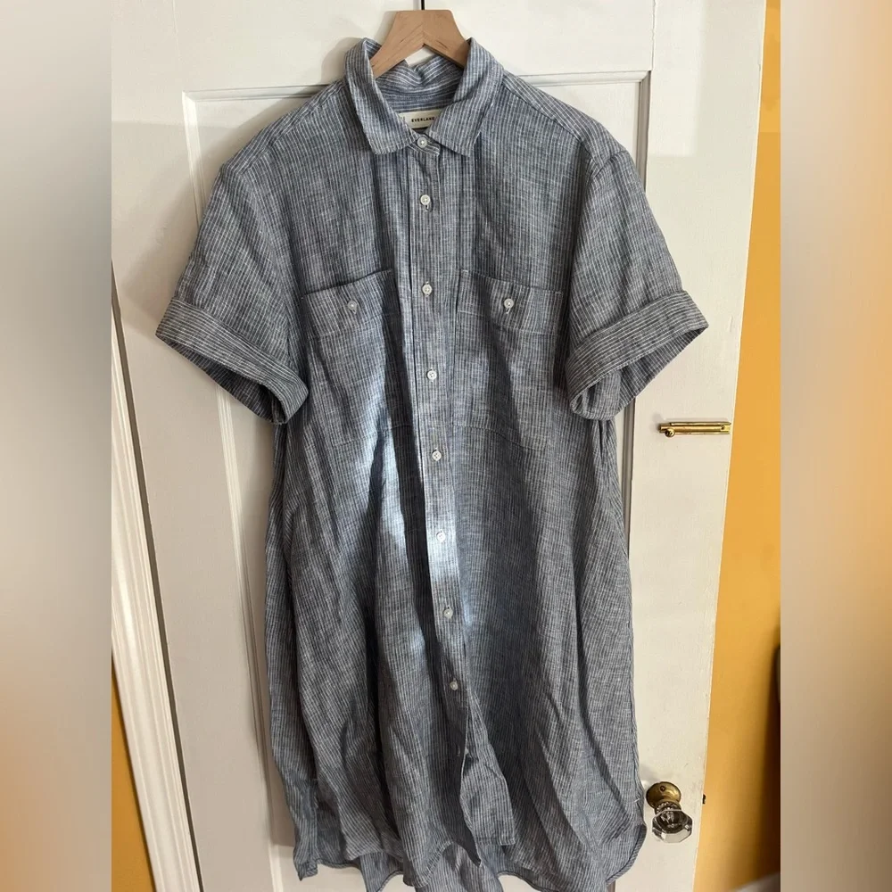 THE DAYTRIPPER DRESS IN LINEN blue and white stripe L EUC - Picture 6 of 7